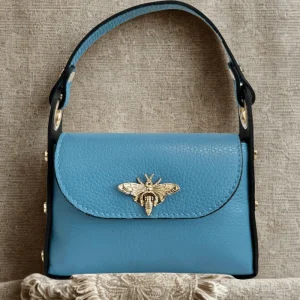 Borsa in vera Pelle "Siren" - Mini Bag Moschettone Ape - Colore Celeste